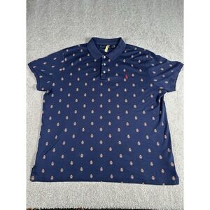 Polo Ralph‎ Lauren Men's XL Classic Fit Crest Print Polo Shirt Navy Blue Preppy